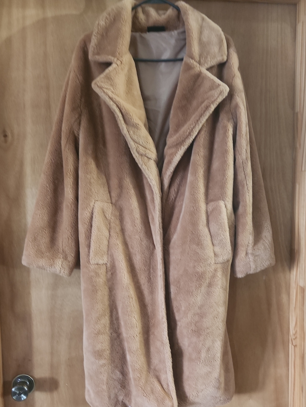 Faux Fur Long Teddy Coat in Camel - Women's Plush Overcoat